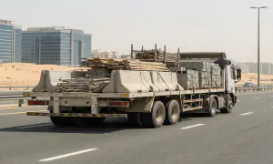 Mixed precast concrete load on a flatbed truck for site delivery