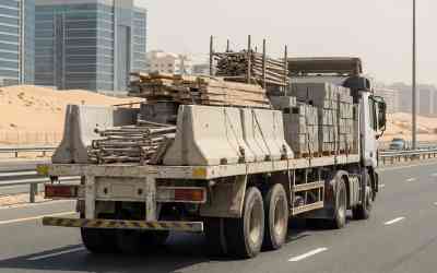 Mixed precast concrete load on a flatbed truck for site delivery