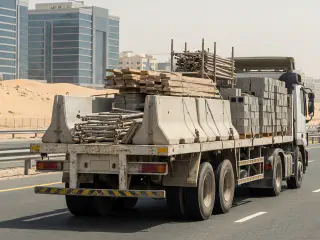 Mixed precast concrete load on a flatbed truck for site delivery