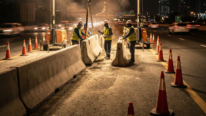 Road barrier replacement and maintenance on E311