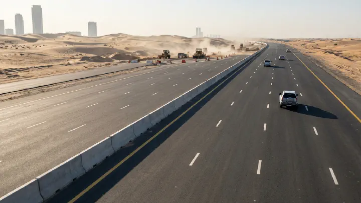 Concrete Jersey Barriers installed at Dubai South Airport Road