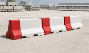Red-and-white precast concrete Jersey barrier for UAE roadworks