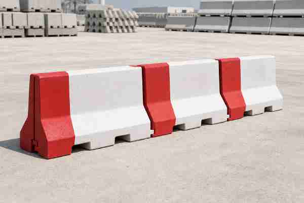 Red-and-white precast concrete Jersey barrier for UAE roadworks