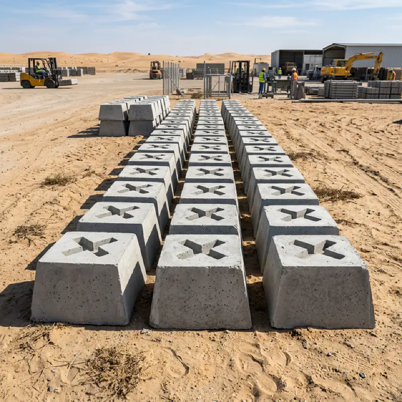 Reinforced precast concrete fence base feet for mesh fencing, UAE