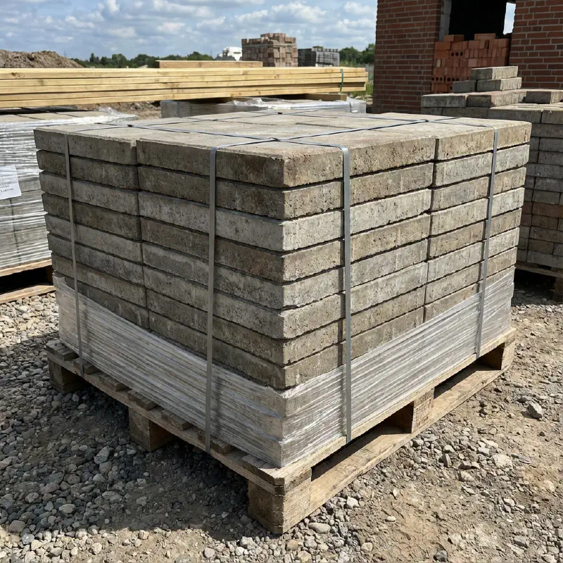 Stack of hydraulic precast concrete paving slabs, Dubai